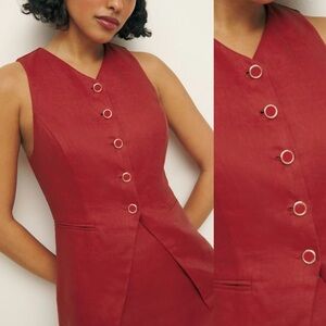 Reformation Aspen Linen Top  Red Vest Size 12